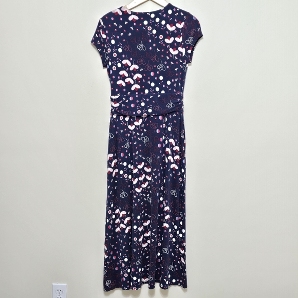 Boden Lily Rushed Waist Jersey Maxi Dress Sz 6R Navy Floral Fit & Flare Stretchy - Picture 3 of 14